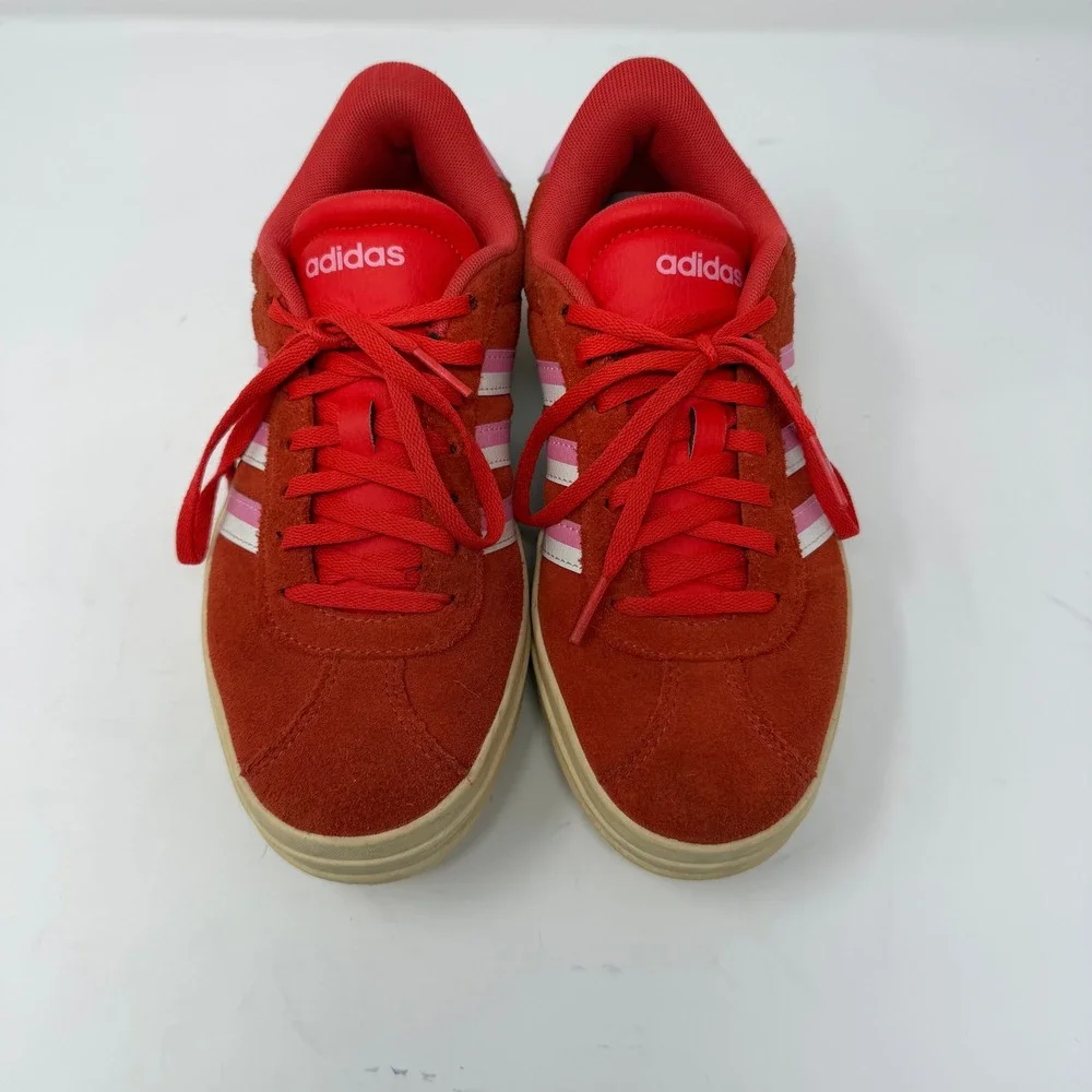 Adidas VL Court Bold Platform Sneaker Red Pink Suede Low Top Women Size 7